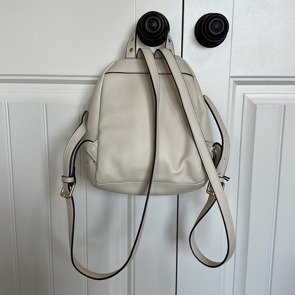 Guess Small Faux Leather Backpack Bag Studded Cream/Off White/Gold - Picture 3 of 16